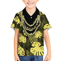 Yellow Hawaii Kukui Nut Lei Kid Hawaiian Shirt Hawaiian Pattern Monstera Tropical Vibes - Polynesian Pride
