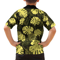 Yellow Hawaii Kukui Nut Lei Kid Hawaiian Shirt Hawaiian Pattern Monstera Tropical Vibes - Polynesian Pride
