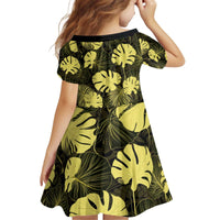 Yellow Hawaii Kukui Nut Lei Kid Short Sleeve Dress Hawaiian Pattern Monstera Tropical Vibes - Polynesian Pride