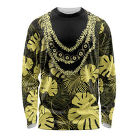 Yellow Hawaii Kukui Nut Lei Long Sleeve Shirt Hawaiian Pattern Monstera Tropical Vibes LT14 Unisex Yellow - Polynesian Pride