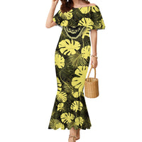 Yellow Hawaii Kukui Nut Lei Mermaid Dress Hawaiian Pattern Monstera Tropical Vibes - Polynesian Pride