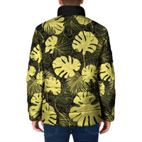 Yellow Hawaii Kukui Nut Lei Padded Jacket Hawaiian Pattern Monstera Tropical Vibes - Polynesian Pride