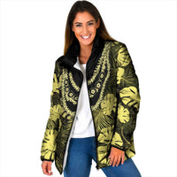 Yellow Hawaii Kukui Nut Lei Padded Jacket Hawaiian Pattern Monstera Tropical Vibes - Polynesian Pride