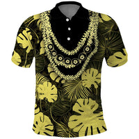 Yellow Hawaii Kukui Nut Lei Polo Shirt Hawaiian Pattern Monstera Tropical Vibes LT14 Yellow - Polynesian Pride