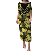Yellow Hawaii Kukui Nut Lei Puletasi Hawaiian Pattern Monstera Tropical Vibes - Polynesian Pride