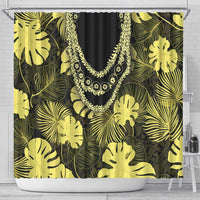 Yellow Hawaii Kukui Nut Lei Shower Curtain Hawaiian Pattern Monstera Tropical Vibes - Polynesian Pride