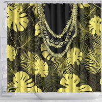 Yellow Hawaii Kukui Nut Lei Shower Curtain Hawaiian Pattern Monstera Tropical Vibes - Polynesian Pride