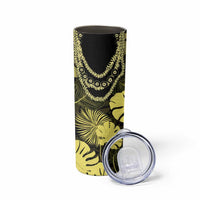 Yellow Hawaii Kukui Nut Lei Skinny Tumbler Hawaiian Pattern Monstera Tropical Vibes - Polynesian Pride