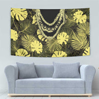 Yellow Hawaii Kukui Nut Lei Tapestry Hawaiian Pattern Monstera Tropical Vibes - Polynesian Pride