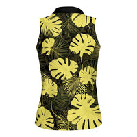 Yellow Hawaii Kukui Nut Lei Women Sleeveless Polo Shirt Hawaiian Pattern Monstera Tropical Vibes - Polynesian Pride