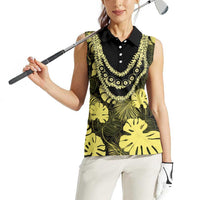 Yellow Hawaii Kukui Nut Lei Women Sleeveless Polo Shirt Hawaiian Pattern Monstera Tropical Vibes - Polynesian Pride