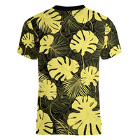 Yellow Hawaii Kukui Nut Lei Women V-Neck T-Shirt Hawaiian Pattern Monstera Tropical Vibes LT14 - Polynesian Pride