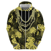 Yellow Hawaii Kukui Nut Lei Zip Hoodie Hawaiian Pattern Monstera Tropical Vibes - Polynesian Pride