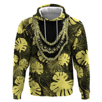 Yellow Hawaii Kukui Nut Lei Zip Hoodie Hawaiian Pattern Monstera Tropical Vibes - Polynesian Pride