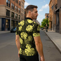 Yellow Hawaii Kukui Nut Lei Zipper Polo Shirt Hawaiian Pattern Monstera Tropical Vibes - Polynesian Pride