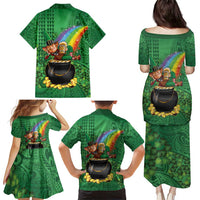 Hawaii Saint Patrick's Day Family Matching Puletasi and Hawaiian Shirt Funny Leprechaun With Pot Of Gold - Polynesian Tattoo