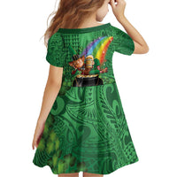 Hawaii Saint Patrick's Day Family Matching Summer Maxi Dress and Hawaiian Shirt Funny Leprechaun With Pot Of Gold - Polynesian Tattoo