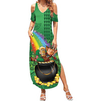 Hawaii Saint Patrick's Day Family Matching Summer Maxi Dress and Hawaiian Shirt Funny Leprechaun With Pot Of Gold - Polynesian Tattoo