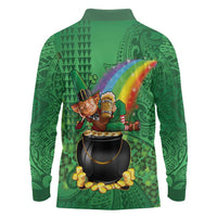 Hawaii Saint Patrick's Day Long Sleeve Polo Shirt Funny Leprechaun With Pot Of Gold - Polynesian Tattoo LT14 - Polynesian Pride
