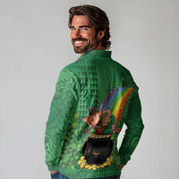 Hawaii Saint Patrick's Day Long Sleeve Polo Shirt Funny Leprechaun With Pot Of Gold - Polynesian Tattoo LT14 - Polynesian Pride