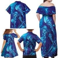 Purple Paradise Polynesia Jellyfish Family Matching Off Shoulder Maxi Dress and Hawaiian Shirt Plumeria Polynesian Tattoo Glowing Vibes