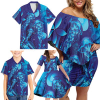 Purple Paradise Polynesia Jellyfish Family Matching Off Shoulder Short Dress and Hawaiian Shirt Plumeria Polynesian Tattoo Glowing Vibes