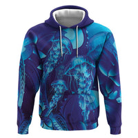 Purple Paradise Polynesia Jellyfish Hoodie Plumeria Polynesian Tattoo Glowing Vibes