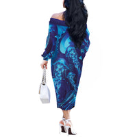 Purple Paradise Polynesia Jellyfish Off The Shoulder Long Sleeve Dress Plumeria Polynesian Tattoo Glowing Vibes