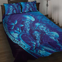 Purple Paradise Polynesia Jellyfish Quilt Bed Set Plumeria Polynesian Tattoo Glowing Vibes