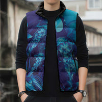 Purple Paradise Polynesia Jellyfish Sleeveless Puffer Jacket Plumeria Polynesian Tattoo Glowing Vibes