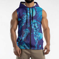 Purple Paradise Polynesia Jellyfish Sleeveless Zip Hoodie Plumeria Polynesian Tattoo Glowing Vibes