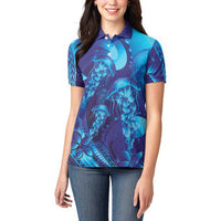 Purple Paradise Polynesia Jellyfish Women Polo Shirt Plumeria Polynesian Tattoo Glowing Vibes