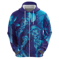 Purple Paradise Polynesia Jellyfish Zip Hoodie Plumeria Polynesian Tattoo Glowing Vibes