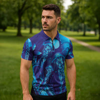 Purple Paradise Polynesia Jellyfish Zipper Polo Shirt Plumeria Polynesian Tattoo Glowing Vibes