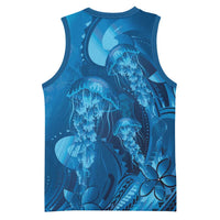 Blue Gradient Polynesia Jellyfish Basketball Jersey Plumeria Polynesian Tattoo Glowing Vibes