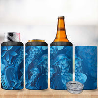 Blue Gradient Polynesia Jellyfish 4 in 1 Can Cooler Tumbler Plumeria Polynesian Tattoo Glowing Vibes
