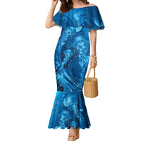Blue Gradient Polynesia Jellyfish Family Matching Mermaid Dress and Hawaiian Shirt Plumeria Polynesian Tattoo Glowing Vibes
