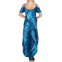 Blue Gradient Polynesia Jellyfish Family Matching Summer Maxi Dress and Hawaiian Shirt Plumeria Polynesian Tattoo Glowing Vibes