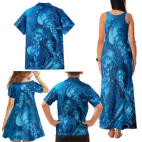 Blue Gradient Polynesia Jellyfish Family Matching Tank Maxi Dress and Hawaiian Shirt Plumeria Polynesian Tattoo Glowing Vibes
