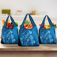 Blue Gradient Polynesia Jellyfish Grocery Bag Plumeria Polynesian Tattoo Glowing Vibes LT14 3-pack One Size Blue - Polynesian Pride