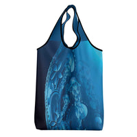 Blue Gradient Polynesia Jellyfish Grocery Bag Plumeria Polynesian Tattoo Glowing Vibes LT14 - Polynesian Pride