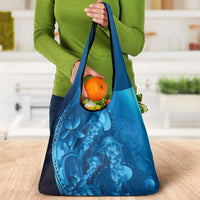 Blue Gradient Polynesia Jellyfish Grocery Bag Plumeria Polynesian Tattoo Glowing Vibes LT14 - Polynesian Pride