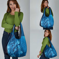 Blue Gradient Polynesia Jellyfish Grocery Bag Plumeria Polynesian Tattoo Glowing Vibes LT14 - Polynesian Pride