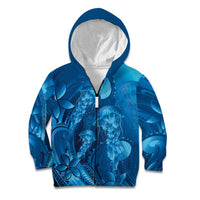 Blue Gradient Polynesia Jellyfish Kid Hoodie Plumeria Polynesian Tattoo Glowing Vibes