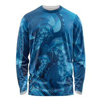 Blue Gradient Polynesia Jellyfish Long Sleeve Shirt Plumeria Polynesian Tattoo Glowing Vibes