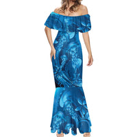 Blue Gradient Polynesia Jellyfish Mermaid Dress Plumeria Polynesian Tattoo Glowing Vibes
