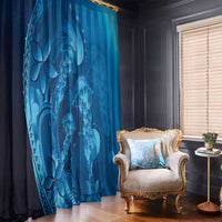 Blue Gradient Polynesia Jellyfish Window Curtain Plumeria Polynesian Tattoo Glowing Vibes LT14 - Polynesian Pride