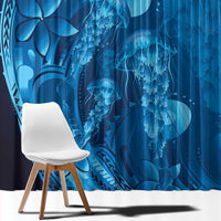 Blue Gradient Polynesia Jellyfish Window Curtain Plumeria Polynesian Tattoo Glowing Vibes LT14 - Polynesian Pride
