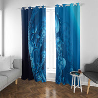 Blue Gradient Polynesia Jellyfish Window Curtain Plumeria Polynesian Tattoo Glowing Vibes LT14 With Grommets Blue - Polynesian Pride