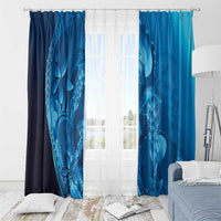 Blue Gradient Polynesia Jellyfish Window Curtain Plumeria Polynesian Tattoo Glowing Vibes LT14 - Polynesian Pride